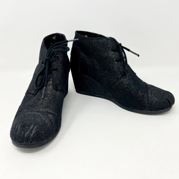 TOMS Black Metallic Kayla Lace Up Ankle Booties 8.5 - Picture 2 of 8